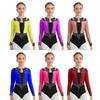 Dívčí gymnastický dres - Lesklé kamínky Dlouhý rukáv Otvor na zádech Body pro krasobruslení a pódiové vystoupení