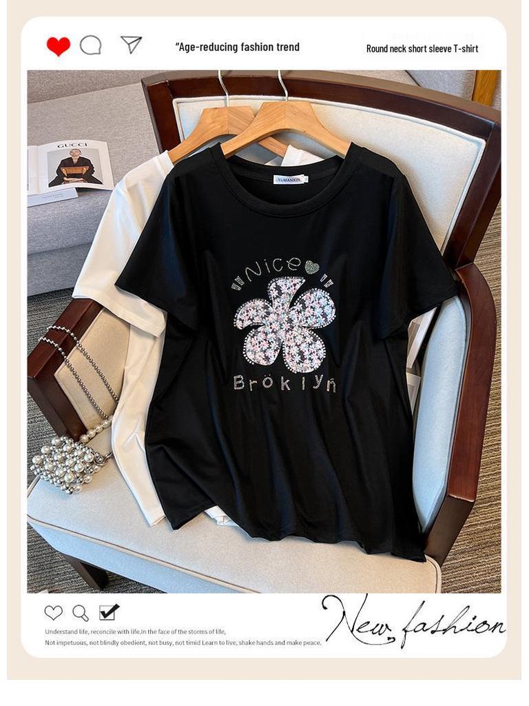 Women's Plus Size Short-Sleeve Loose Mid-Length Slimming Round Neck T-Shirt (Sizes 200-350) Model 6506