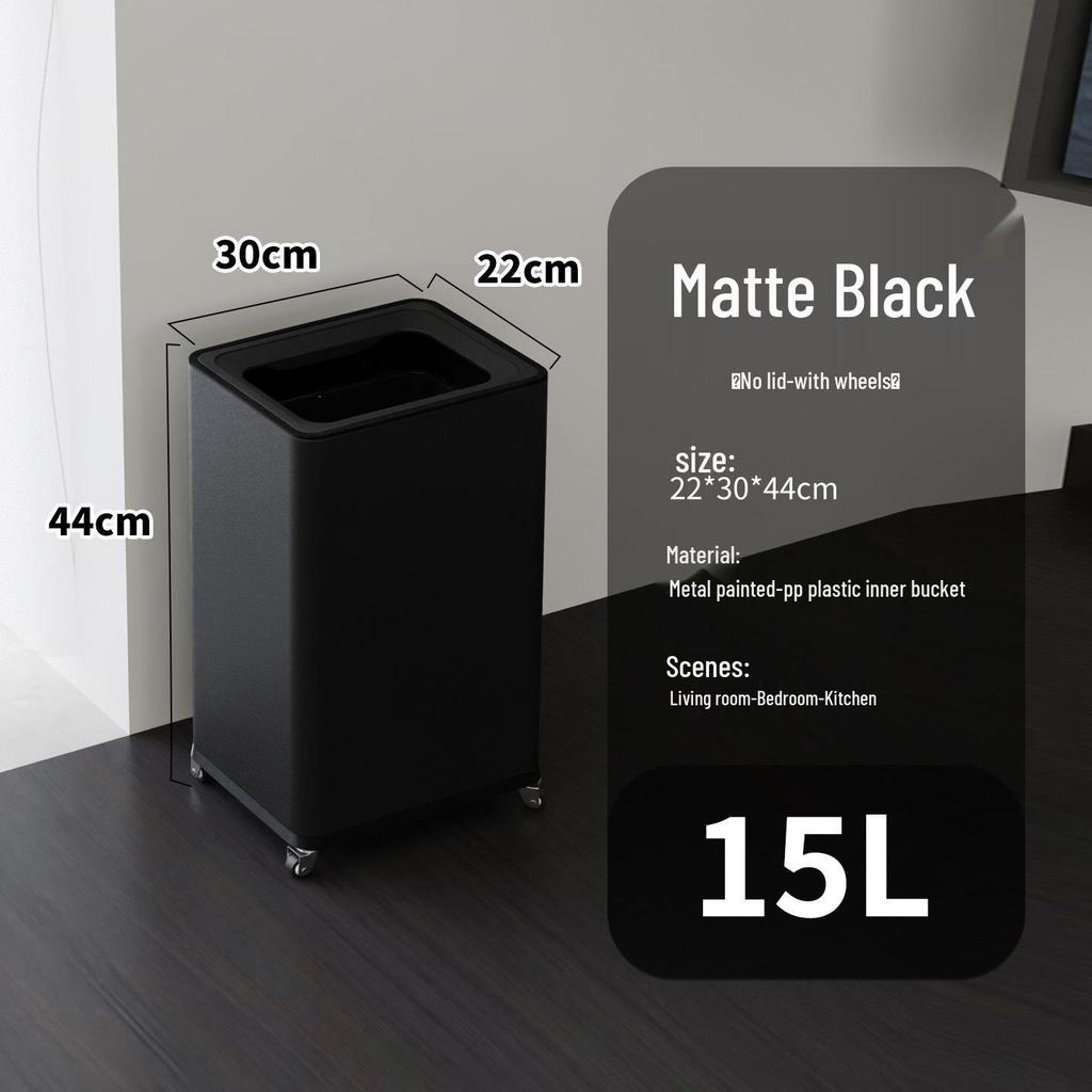 Einfacher Moderner Edelstahl-Mülleimer mit Rädern – Vertikaler Klappdeckel, Quadratisches Design für Küche & Wohnzimmer