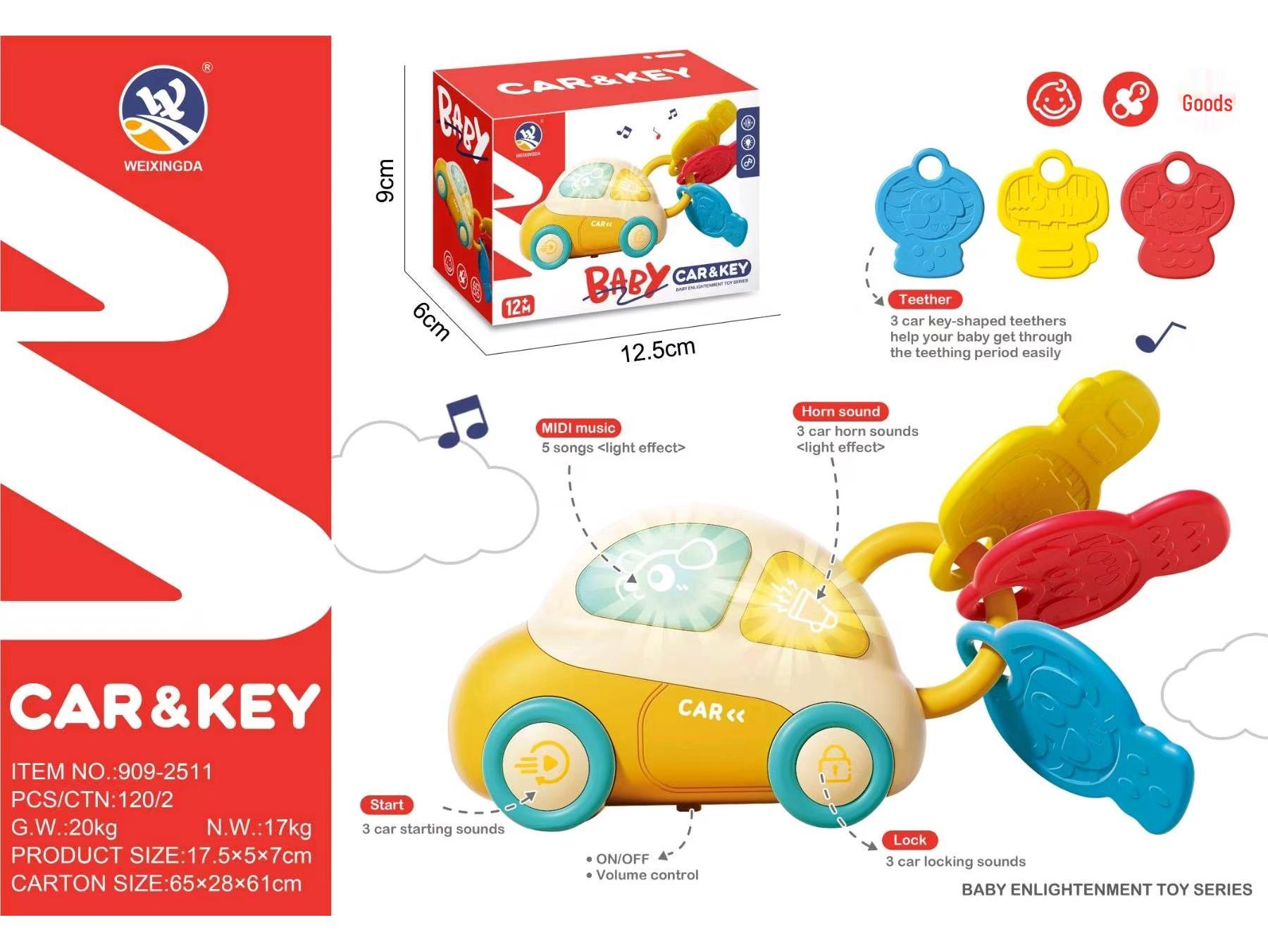 Children s Musical Car Key Remote Control Toy with Sound, Light, and Teething Features