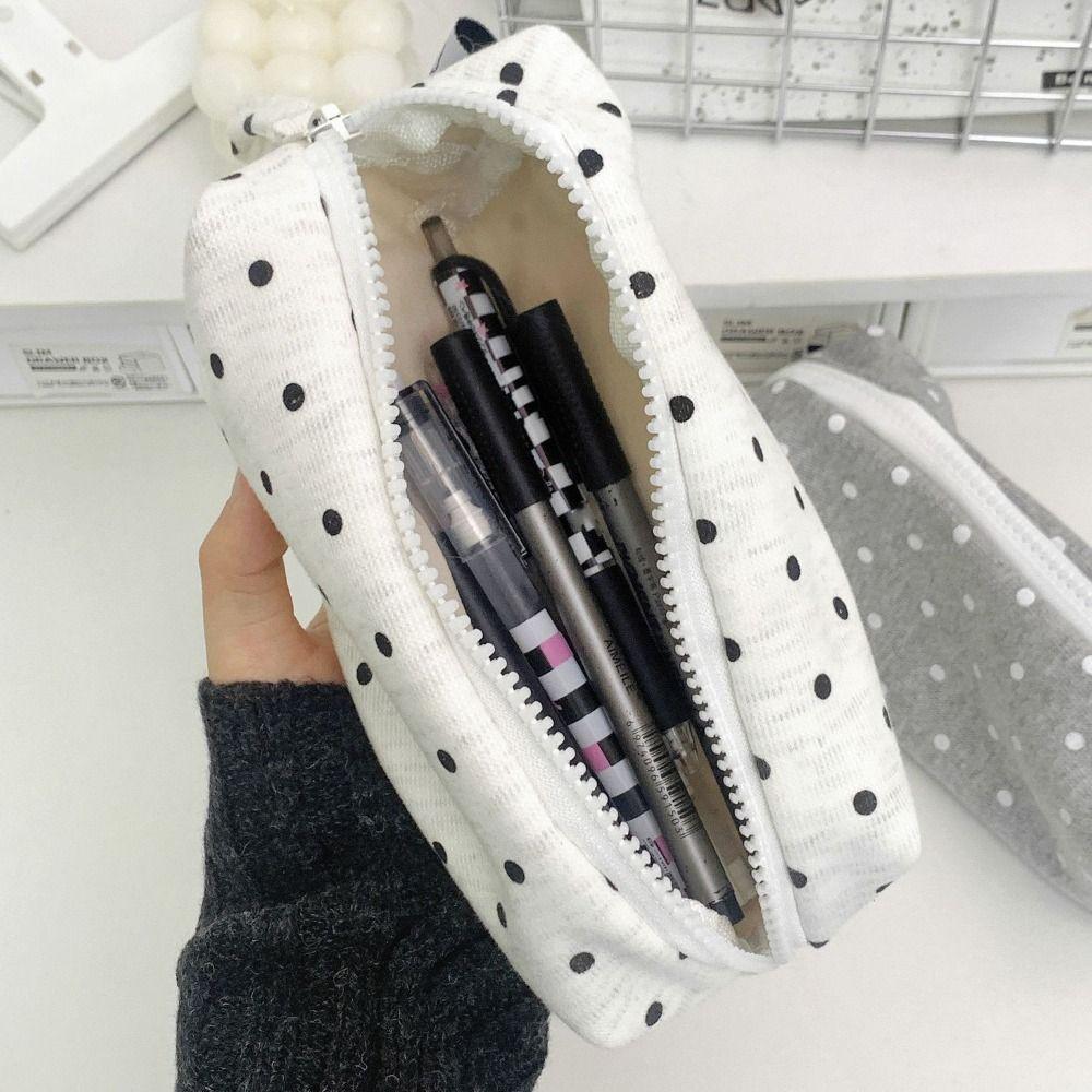 Sweet Pencil Case Polka Dot Zipper Stationery Pouch Trendy Makeup Bag Student