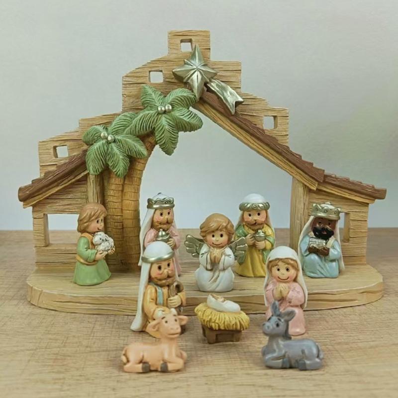 Weihnachts Krippenfiguren Heilige Familie Figur mit Esel Krippenfigur, Tischdekoration Religiöse Weihnachtsdekorationen
