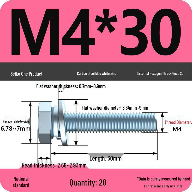 Grade 8.8 Galvanized Hex Bolt Set: Includes Hex Bolt, Spring Washer, Flat Washer (Sizes: M4, M5, M6, M8, M10, M12)