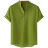 Linen Short Sleeve Summer Hemp Top Plain Collarless Drop Shoulder Cut and Sew for Men [Zon Smaids] T-shirt (green, 4XL)