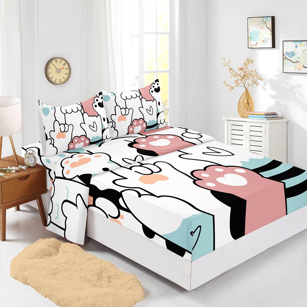Four-Piece Mattress Sheet Digital Printing Small Fresh Mattress Protective Cover Bedding