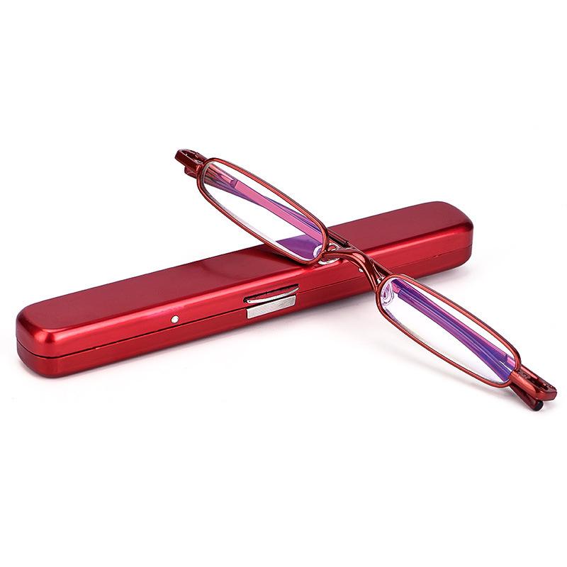 Ultra-Light Unisex Mini Metal Reading Glasses with Pen-Holder Design for High-Definition Vision