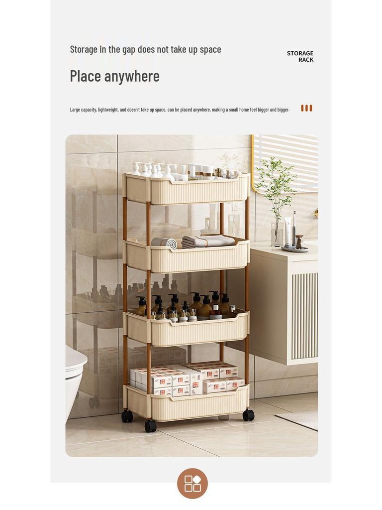 Compact Multi-Layer Mobile Storage Rack for Bedroom, Bathroom, or Living Room