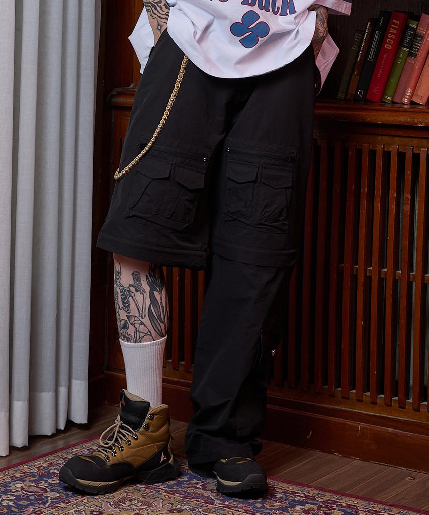 HOODHOOD Multi-Pocket Utility Detachable Pants Black