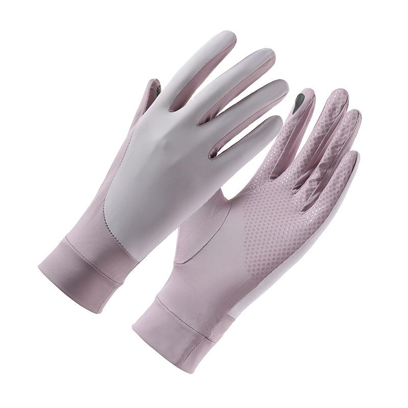 Summer Sun Protection Gloves for Women's UV Color Blocking Anti Slip Driving Ice Silk Outdoor Riding Sports Thin Gloves