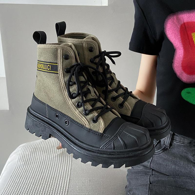 Shell Head Denim Canvas Motorradstiefel Damen Sommer Dicke Sohle Kurzer Schaft Mesh Rot Arbeitsanzug Lokomotive Kurze Stiefel