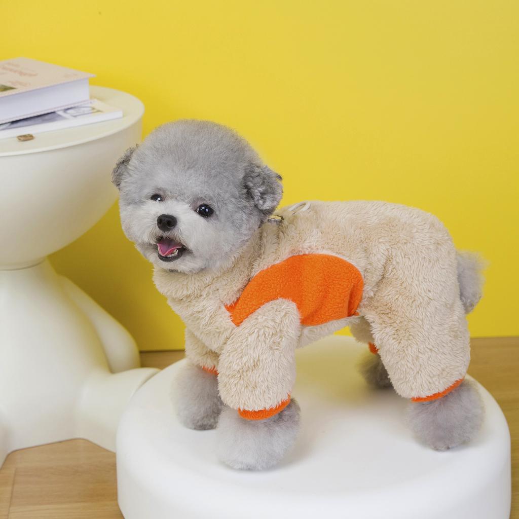 Polar Fleece Four-Legged Dog & Cat Winter Warm Coat with Colorful Stripes Insulated Pet Apparel for Small Breeds Teddy Bichon