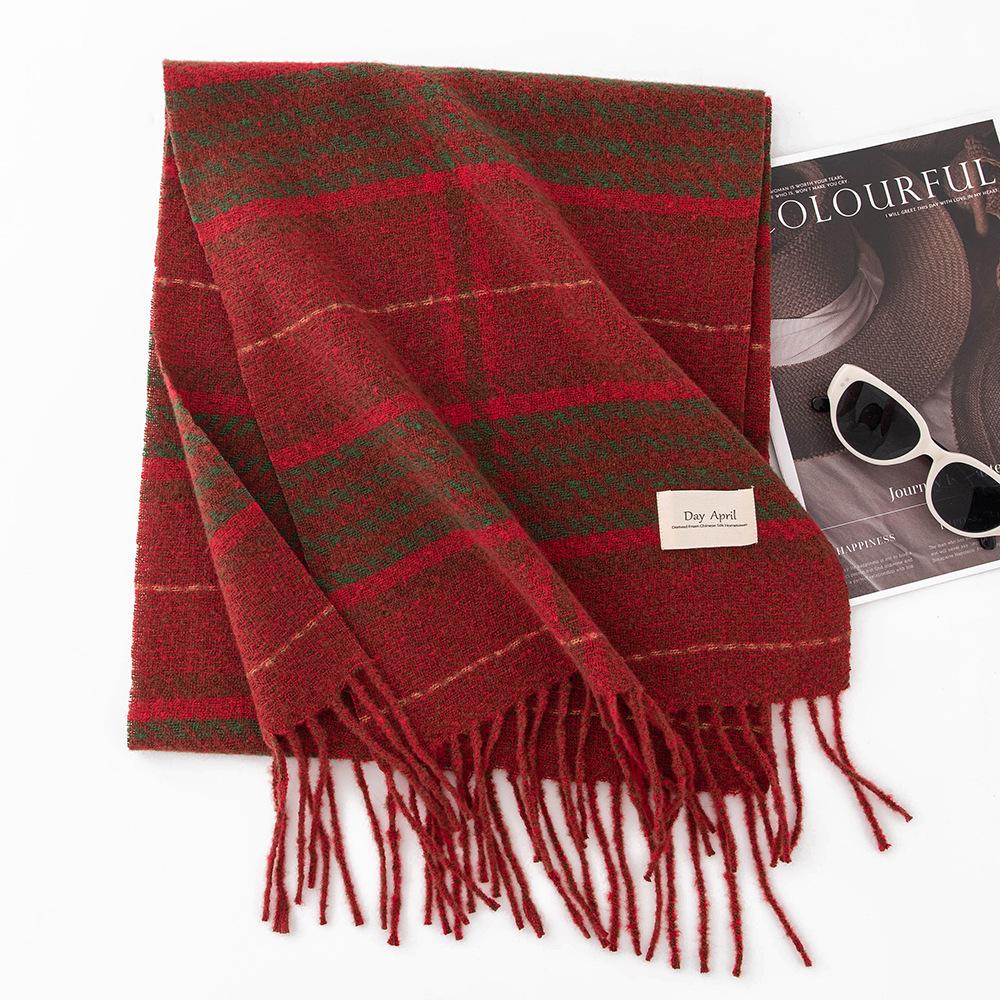Simple Scarf for Women High End Versatile Thickened Autumn and Winter Business Warm New Plaid Scarf Dual Use