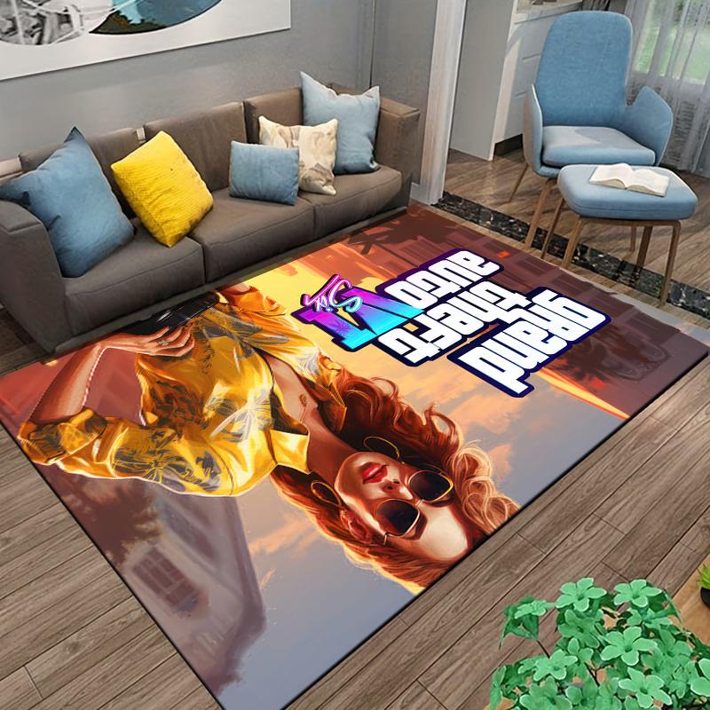 Tappeto in Flanella Stampato Grand Theft Auto Bellezza Bionda Antiscivolo Adatto per Camera da Letto, Soggiorno, Decorazione Stanza dei Bambini