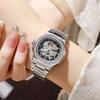 Skeleton Mechanical Watches Rose Gold Case Diamond Bezel Luminous Waterproof Fluororubber Strap Watch