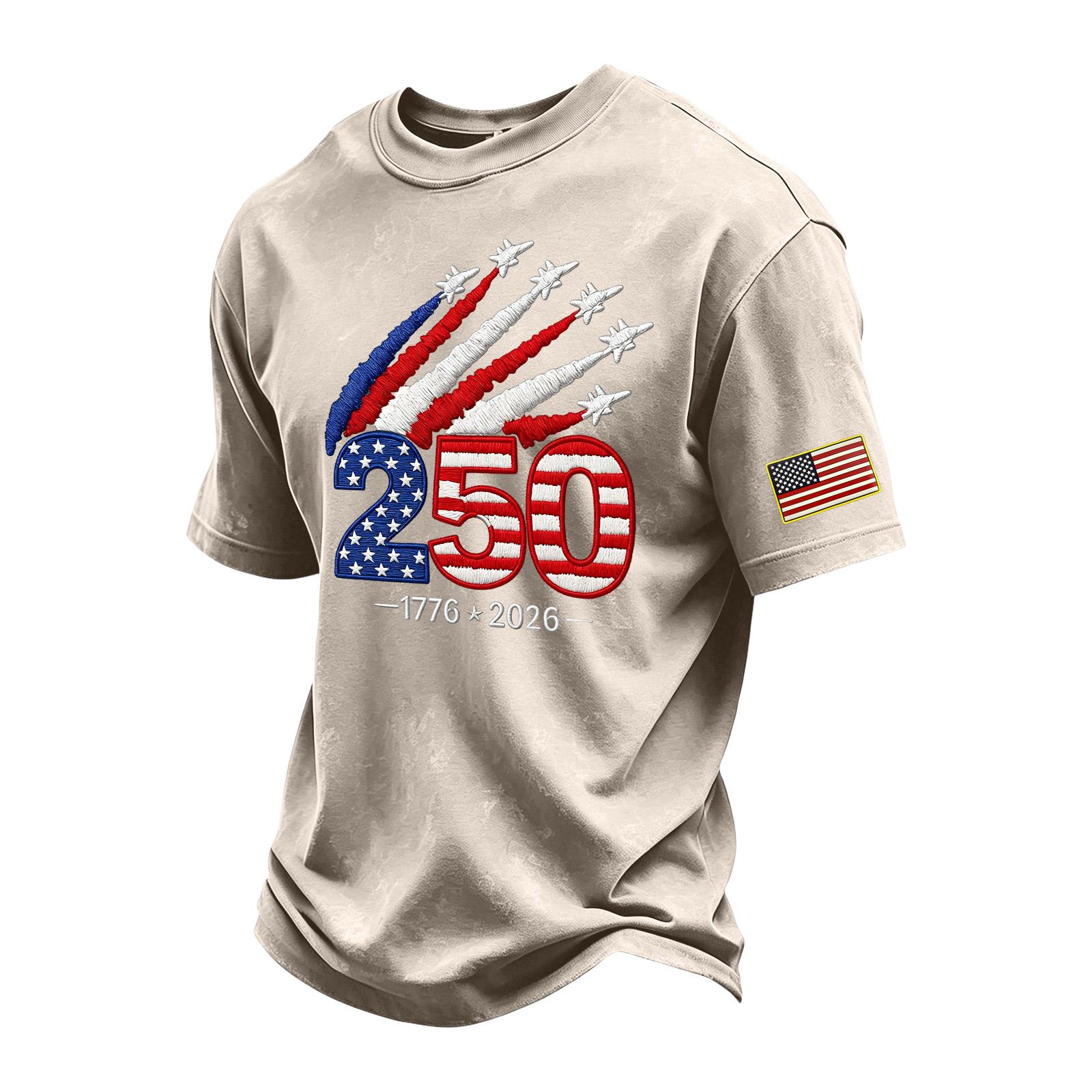 

Short Sleeve Crew Neck T Shirt with 250 Print 1776 2026 Graphic and Flag Patch Casual Fit Top for Men Women XL