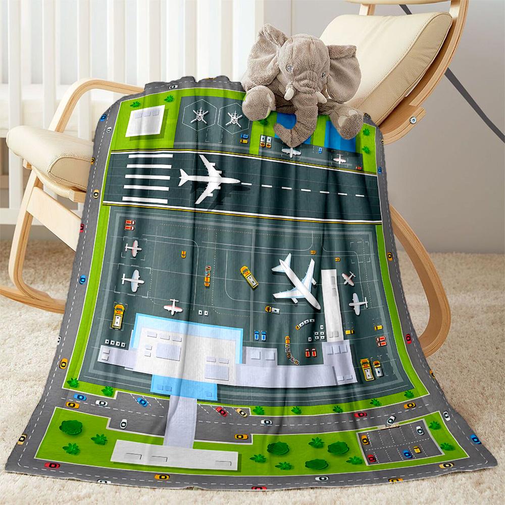 Airport Runway Design Flannel Blanket - Soft and Suitable for Sofas, Beds, Offices, Travel, All Seasons, and The Best Gift for The Holidays.