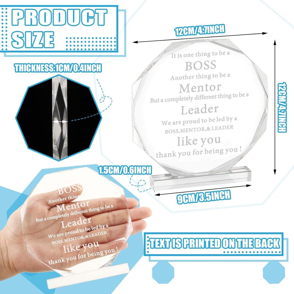 Yulejo Boss Gifts Acrylic Boss Day Gifts for Men Women Office Leader Going Away Gift for Appreciation Plaque Funny Work Acrylic Male Desk Sign