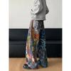 Mens Straight Fit Denim Pants With Hand-Painted Graffiti Art Mid-Rise Cotton Jeans Casual Wear