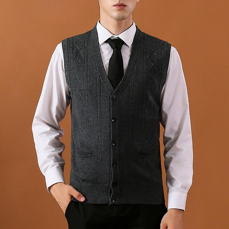 Herbst- und Winterweste Herren V-Ausschnitt Knopf Strickjacke Gestrickte Weste Einfarbig Pullover Herrenweste Strickjacke