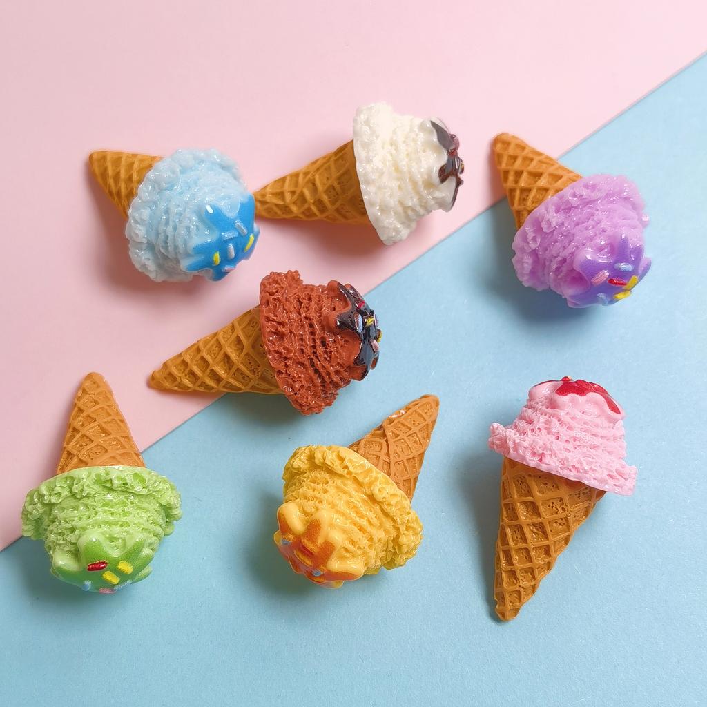 100Pcs Mixed Mini Ice Cream Cone Figurines No Hole Slime Beads Ornaments for Hair Accessories Phone Case Scrapbooking Decor