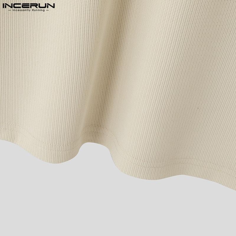 INCERUN Letnie Męskie Koszulki Polo z Zamkiem i Teksturą, Krótki Rękaw, Casualowe Top