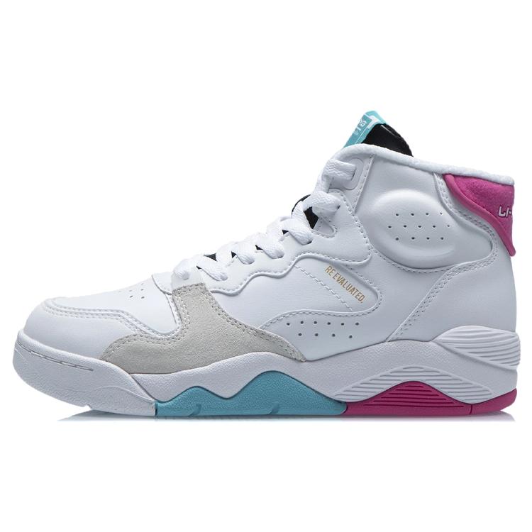 New LINING Vintage Basketball Shoes Women's High Top Standard White/Red/Blue AGBR082-1