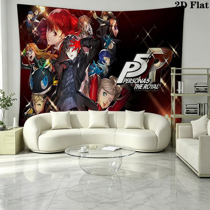 Persona 5 Wall Tapestry Aesthetic Wall Hanging Printed Fabric Blanket Decorative Tapestries for Bedroom Living Room Home Decor