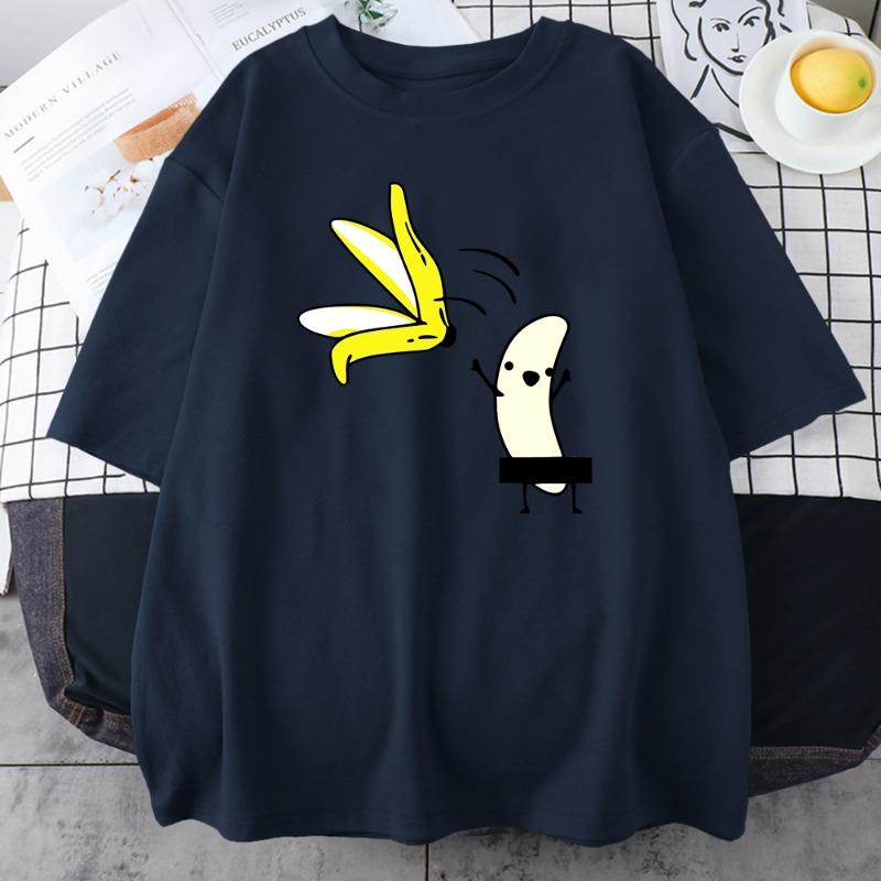 Men Banana Disrobe Overcoat Funny Print T-shirt Summer Humor Joke Hipster T-Shirt Soft Cotton Street T Shirts Outfits Streetwear