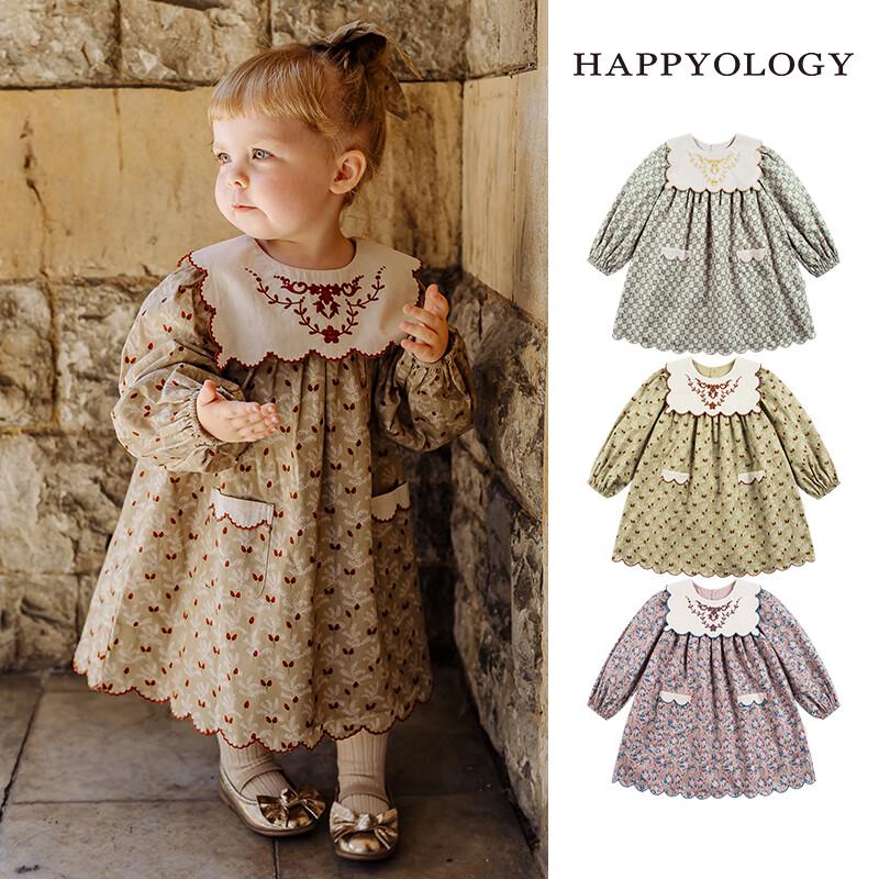 Happyology Girls  Floral Long Sleeve Dress with Contrast Collar 7Y
