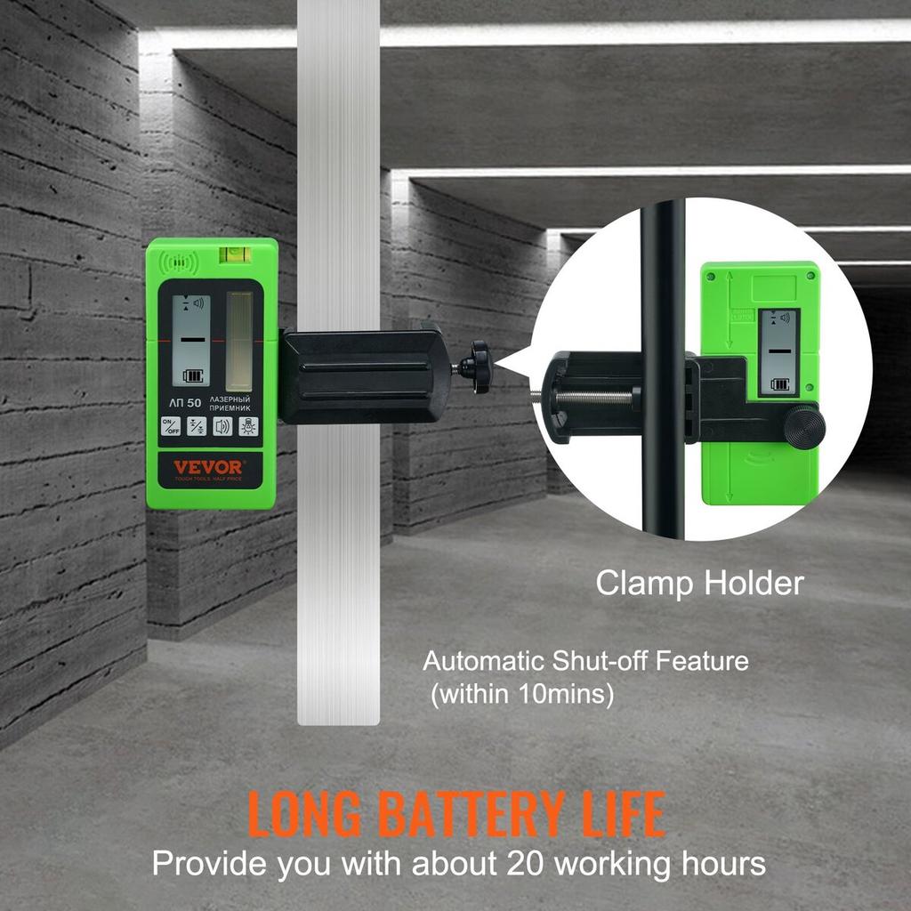 Laser Receiver Detector 197 Ft Range Green Laser and Red Beam with Clamp