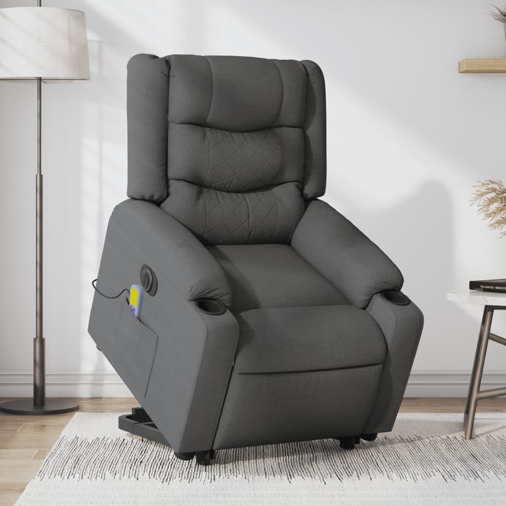 Electric Massage Recliner with Rising Function Dark Grey Fabric