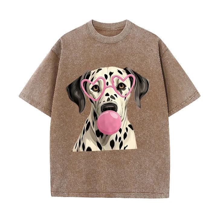 2026 New Dalmatian Dog Print T-shirt Cute Heart Glasses Graphic Tee Summer Casual Harajuku Loose Short Sleeve Tops Unisex Daily