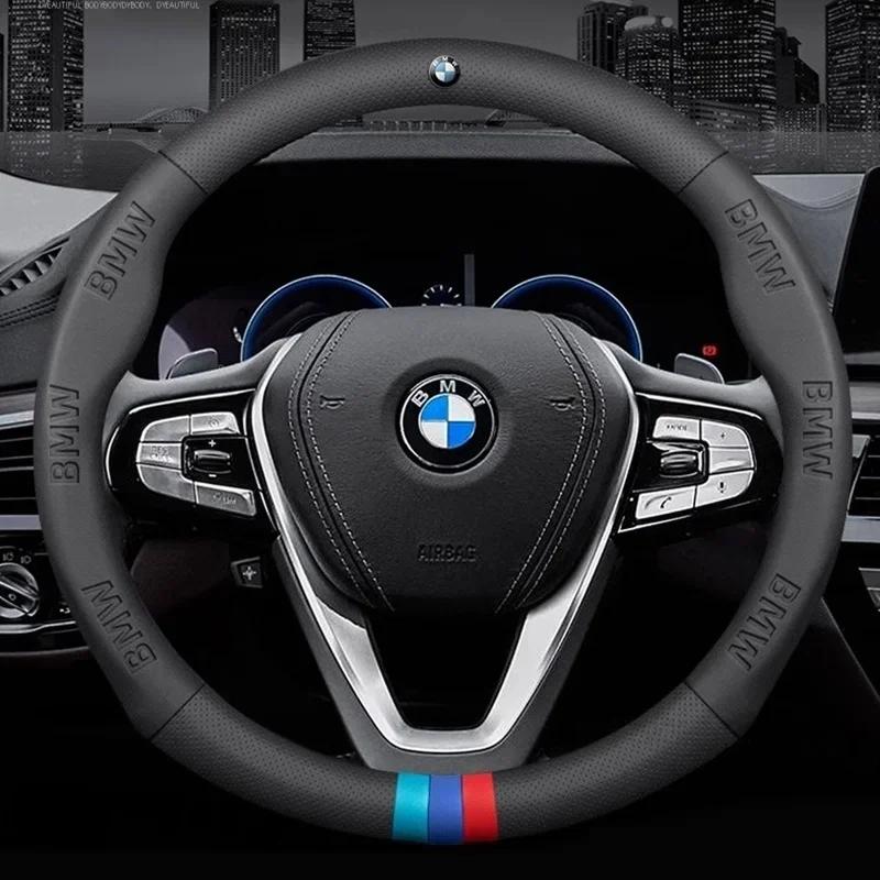 BXI1 Car Sticker BMW M X1 X3 X5 X6 X7 G20 G30 G70 E36 E39 E46 E90 F10 F15 F25 F30 Leather 3D Embossing Car Steering Wheel Cover Auto