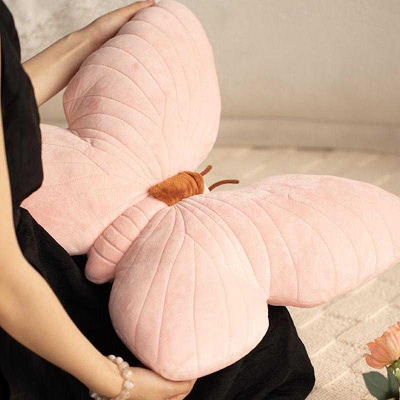 New Butterfly Pillow Throwing Pad Short Plush Cushion Cute Girl Pink Toy for Bedroom Sofa Home Decoration Home Textile Cushion