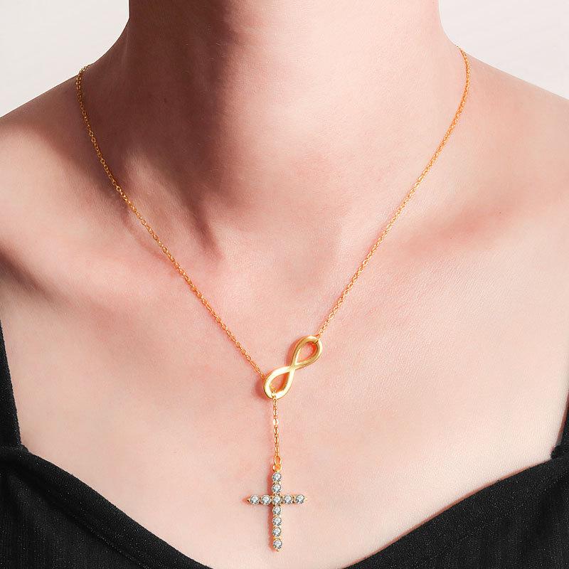 Fashion Gold Cross Necklace For Women Rhinestone Pendant Delicate Clavicle Chain Stylish Jewelry Gift