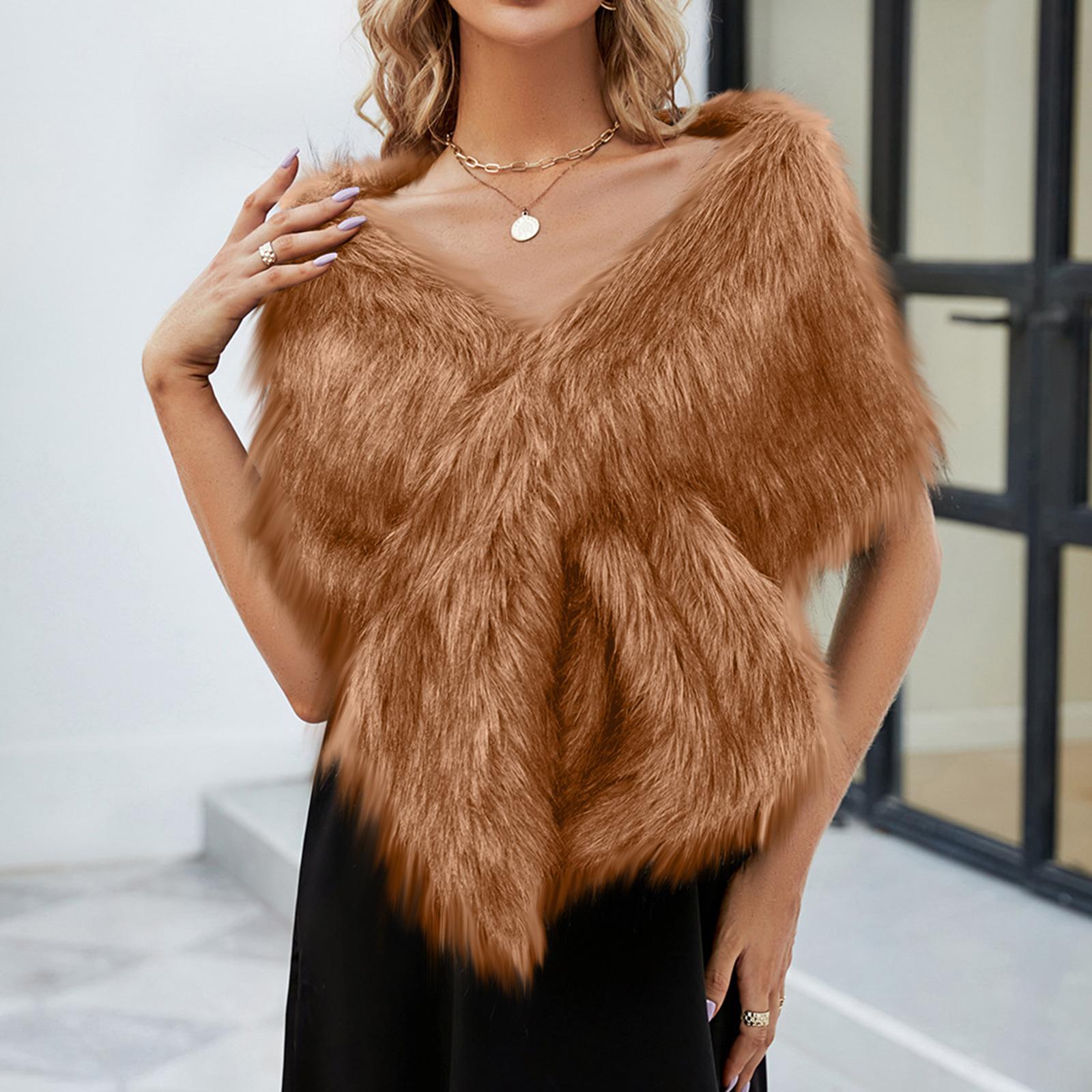 

Women s Winter Fashion Faux Fr Scarf Shawl Coat One Size