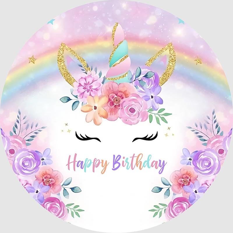 Unicorn Background Cloth Colorful Birthday Decoration Circular Backdrops Kids' Favorite Party Supplies Baptism Decoration Cloth
