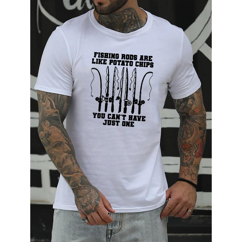 

European sizes Comfy And Breathable Short Sleeve Fishing Theme Print Tee For Men, Casual Crew Neck T-Shirt For Summer 4XL чорний