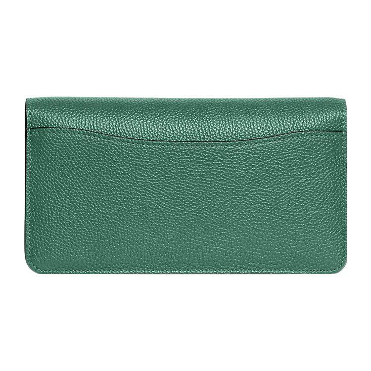 Coach Green Pebbled Leather Flap Chain Crossbody Bag with Silver Hardware for Daily Use