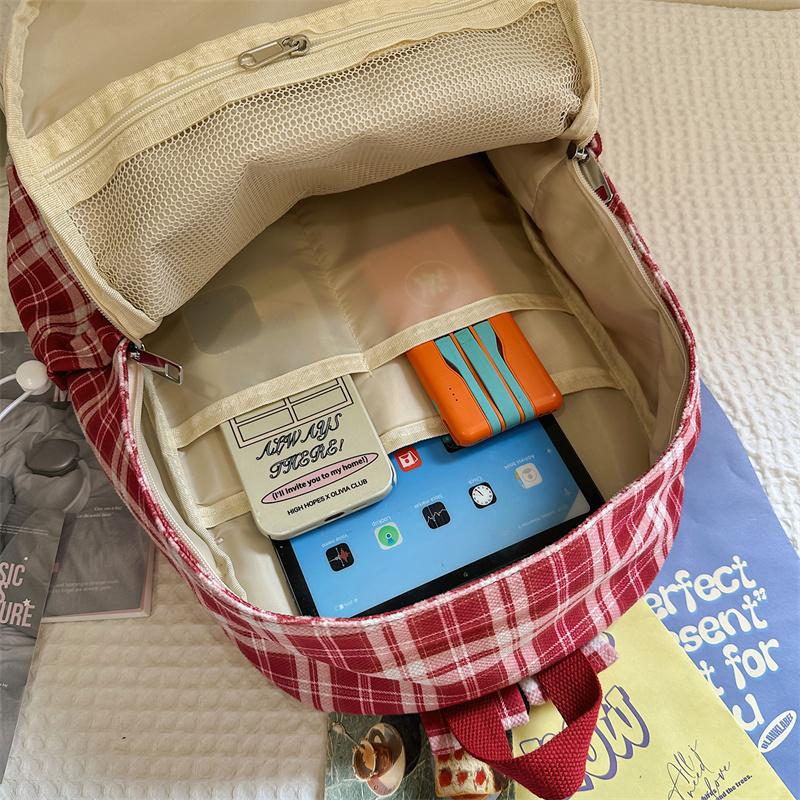 Plecak w kratę w stylu koledżowym dla ucznia gimnazjum, lekki plecak szkolny podróżny o dużej pojemności