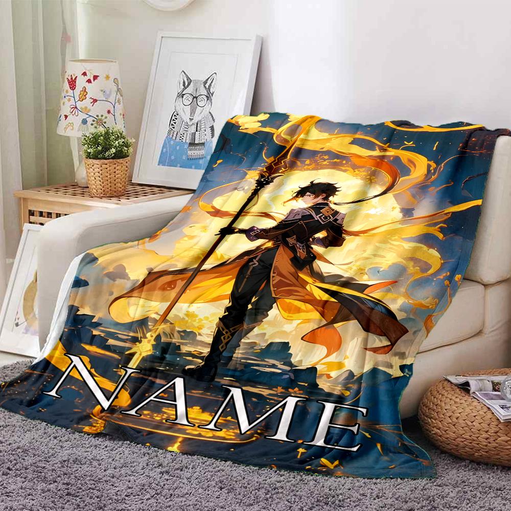Customiz Name Personality Genshin Impact characters  Blanket Soft &Warm Sofa Office Bed Travel Lunch Break Blanket, Gift Suitable All Seasons