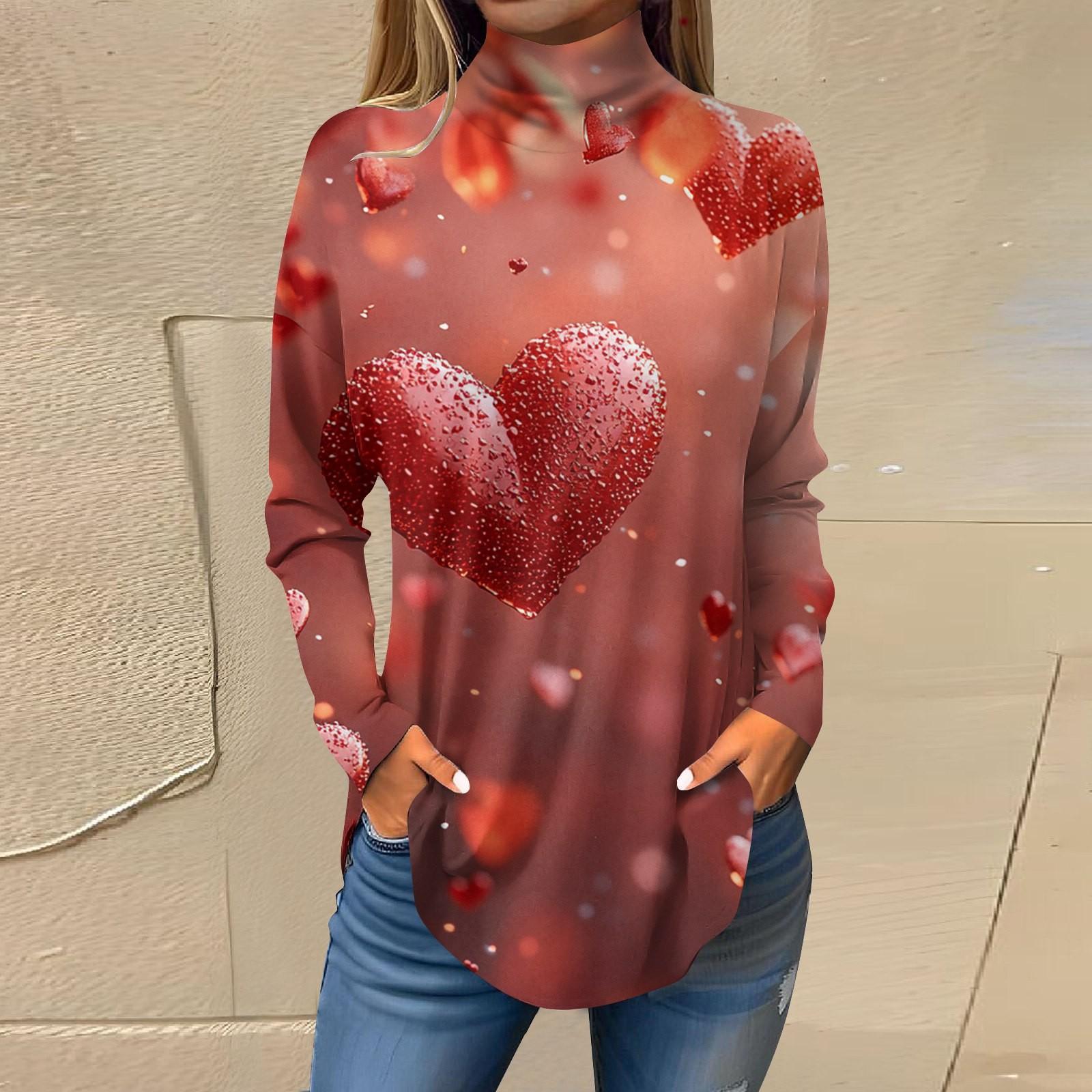 

Жіноча модна повсякденна вільна водолазка, футболка з принтом до Дня святого Валентина XL кавун червоний колір