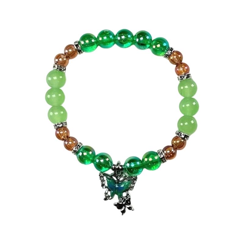 Stylish Crystal Bracelet With Butterfly Pendant Beaded Wristband Handmade Friendship Wristchain for Women Girls