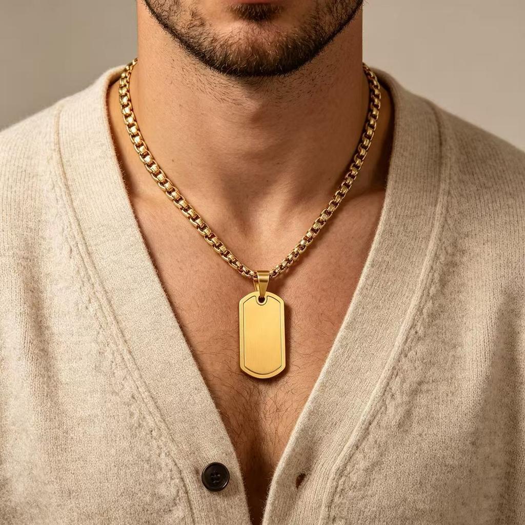 Personalized Military Dog Tag Necklace for Men, Stainless Steel Waterproof Hip Hop Pendant Box Chain