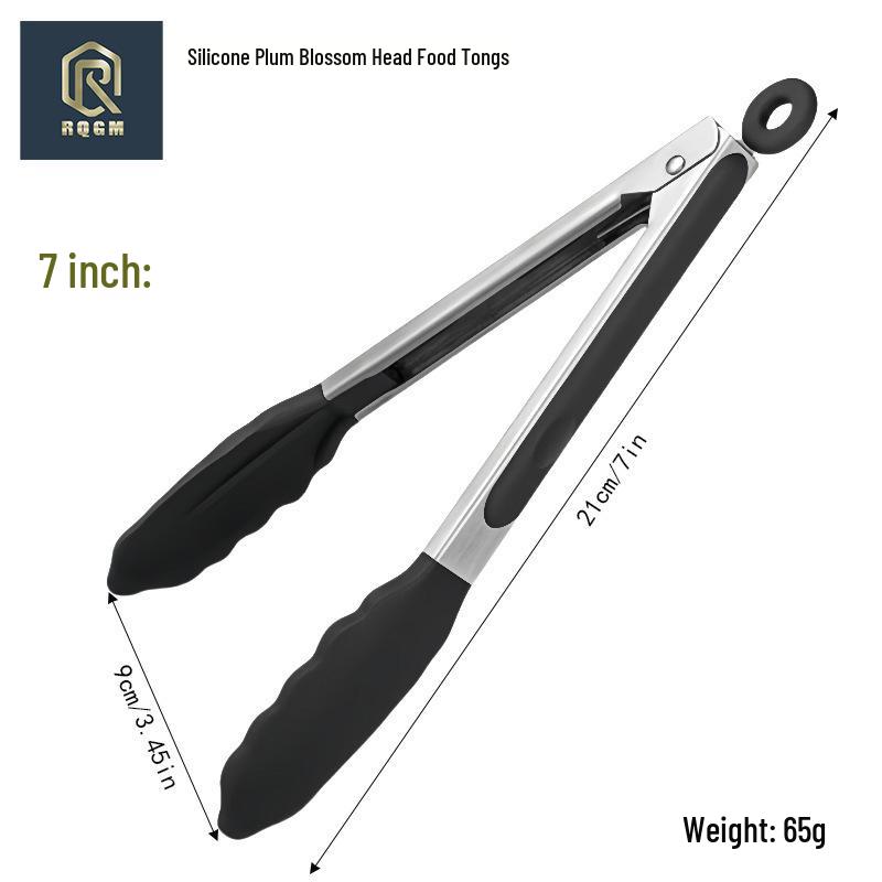 Food-Grade Silicone BBQ and Steak Tongs, Stainless Steel, Anti-Scalding