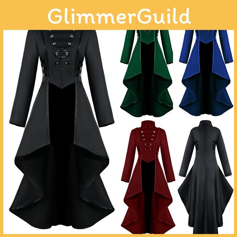 Gorgeous Women Vintage Medieval Tuxedo Gothic Tailcoat In Black Red Blue And Green
