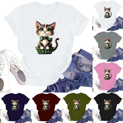 Women's Fashion Printed Round Neck Short Sleeve T-Shirt Pullover Top