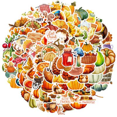 100 Thanksgiving Wasserdichte Aufkleber PP-Material Wasserdichte Nicht-Wiederholende Aufkleber DIY Wasserbecher Gepäck Skateboard Kühlschrank