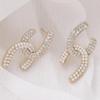 Xiao Xiangfeng Double C Pearl Bowknot Earrings: 925 Silver Zircon Japanese-Korean Style