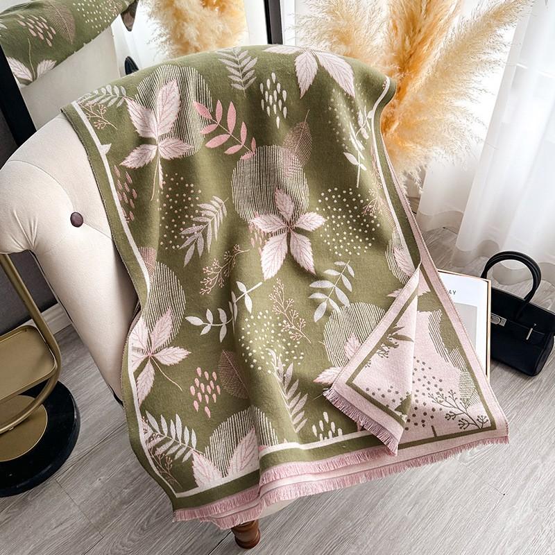 Elegant French Vintage Butterfly Print Faux Cashmere Scarf Women Warm Thick Wrap Shawl Office Winter